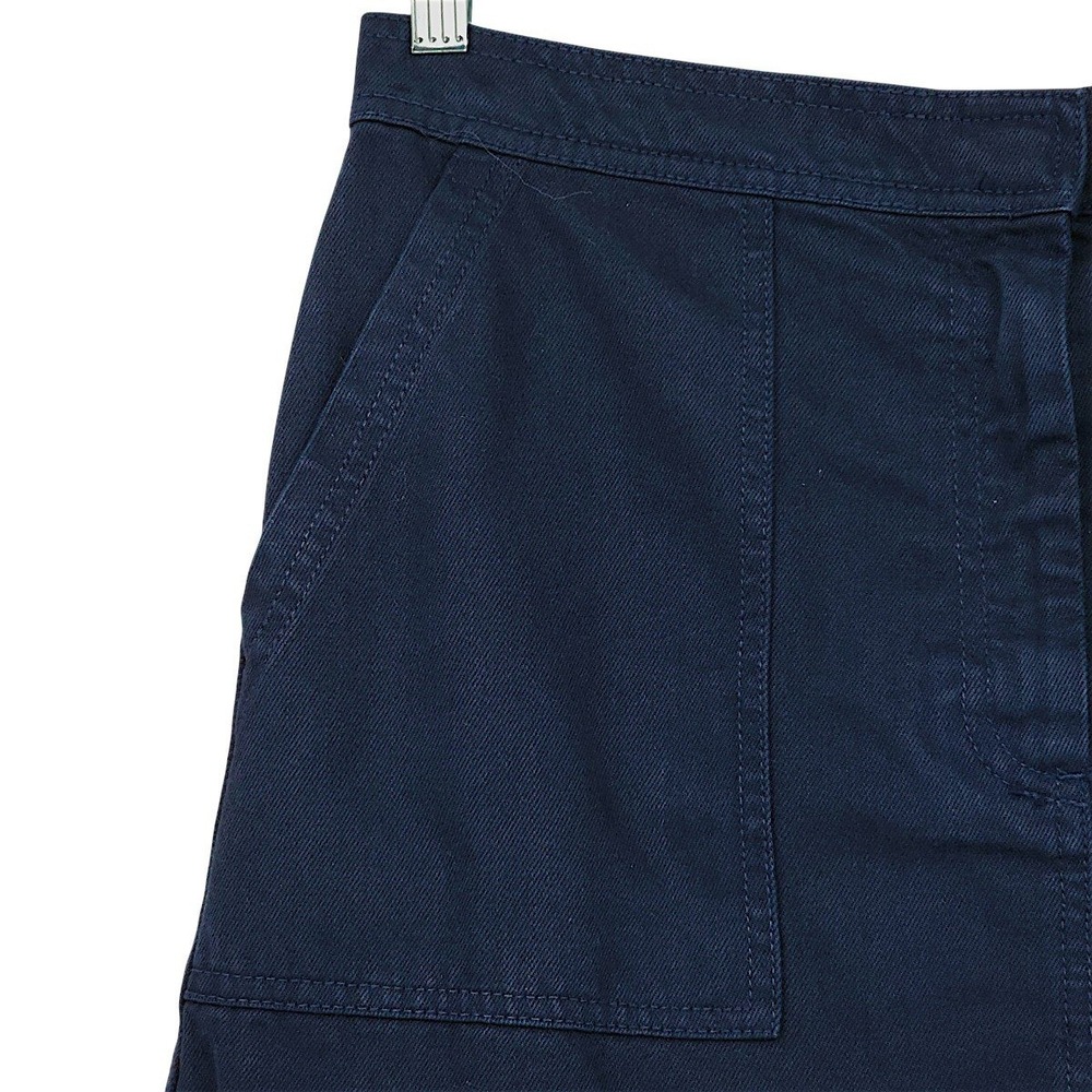 J Crew Skirt 8 Navy Blue Chambray Cotton Patch Pocket A-Line Coastalgrandma Boho - Picture 10 of 13